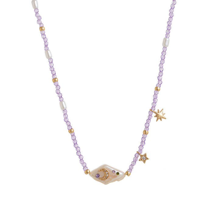 Wholesale Moon and Star Purple Beaded Pearl Necklace