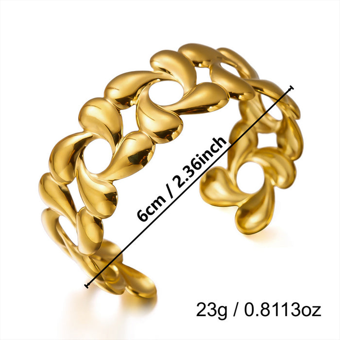 Wholesale Stylish Stainless Steel Open Cuff Bracelet Gold Plated Geometric Cutout Design