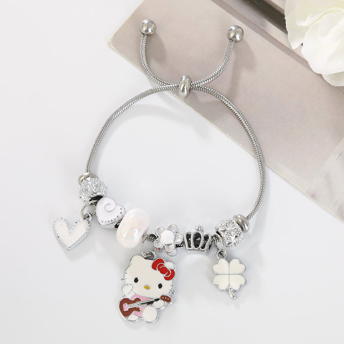 Wholesale Cartoon beaded heart and lucky four-leaf clover adjustable bracelet