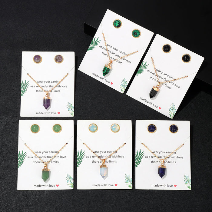 Wholesale Stone bead stud earrings and 18k gold necklace set 2 pieces available in multiple colors