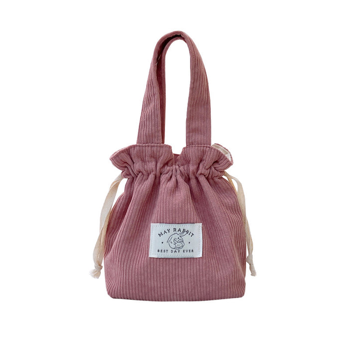 Wholesale Corduroy drawstring bag, large capacity handbag storage bag, canvas bag with hand tie pocket