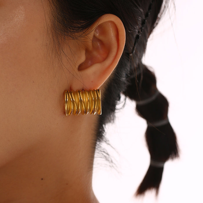 Wholesale Stainless steel patterned earrings, personalized square wave thread earrings, color preservation wholesale