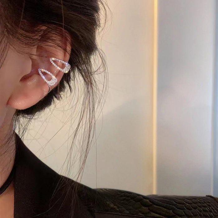 Wholesale Ear bone clip without ear hole, ear clip full of diamonds, high-end and niche design, earrings and earrings