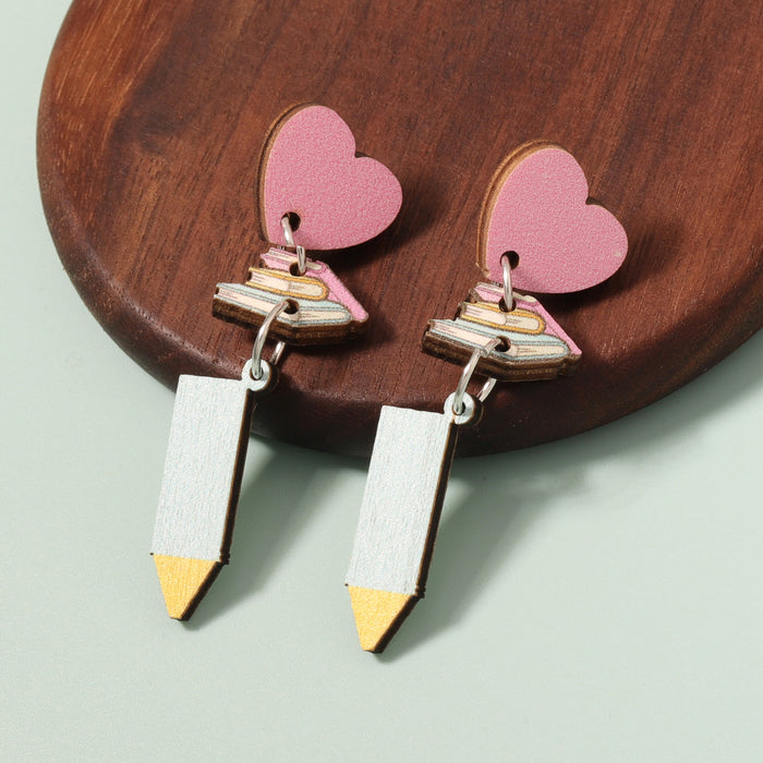 Wholesale wooden color printing Love Book long earrings niche all-match earrings