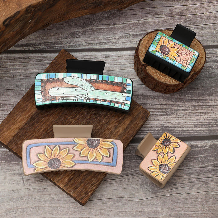 Wholesale Western Style Sunflower Cactus Leather Hairpin Combination suit Shark Clip Women' s Grab