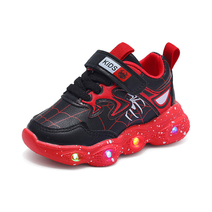 Wholesale Leather Spider Man Single Shoes LED Luminous Children's Shoes 1-6 Years Old Boys' Sports and Leisure Shoes JDC-KS-GS006