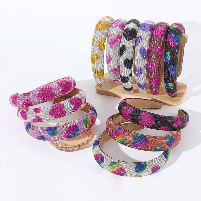Wholesale Love heart rhinestone full diamond headband sponge high skull top female headband hair accessories