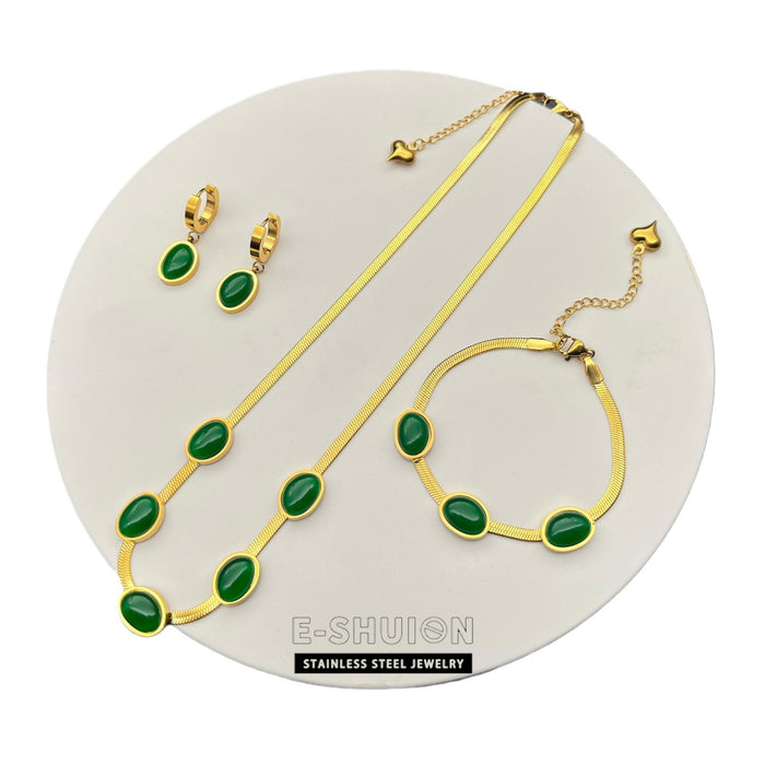 Wholesale Retro irregular emerald titanium steel necklace