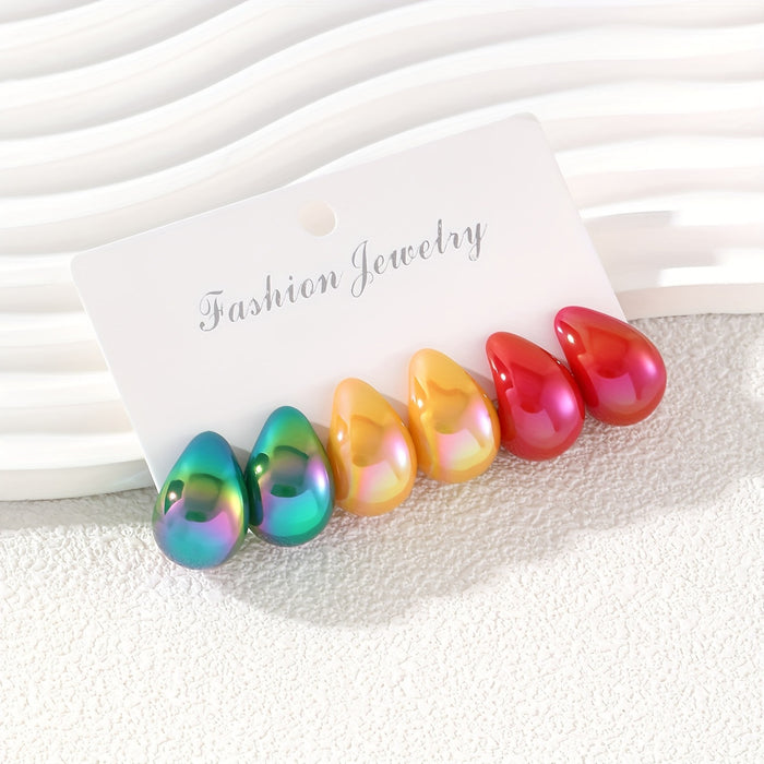 Wholesale Water droplet earring set macaron color niche high-end temperament ear accessory