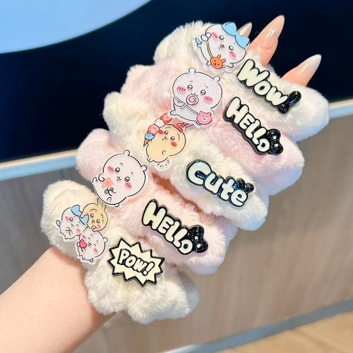 Wholesale Cute cartoon plush hair tie with letters for girls.