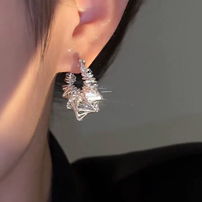 Wholesale Matte silver color winding metal earring