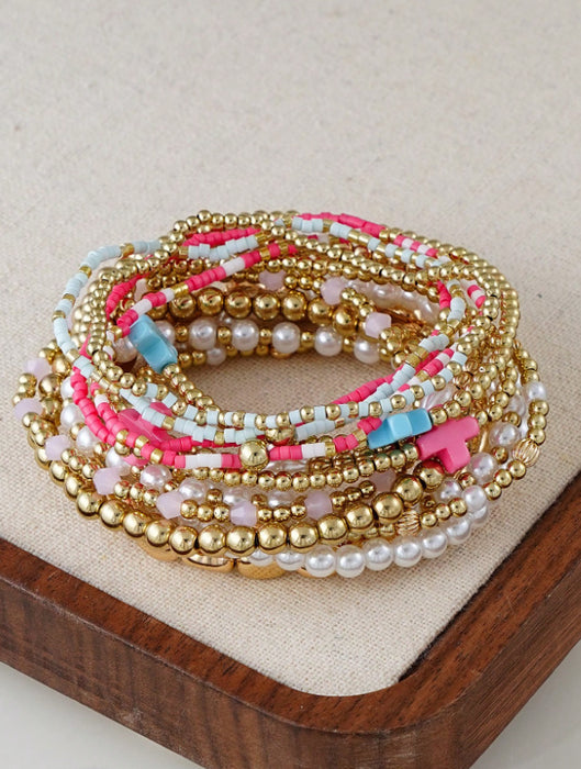 Wholesale Handmade Bohemian Glass Bead Bracelet Set - 9 Colorful Unisex Pieces