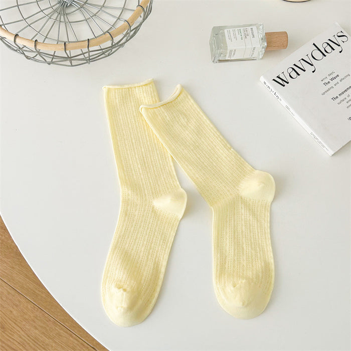 Wholesale Socks with hollow mesh and boneless stacking, rolled edge socks, mid tube socks