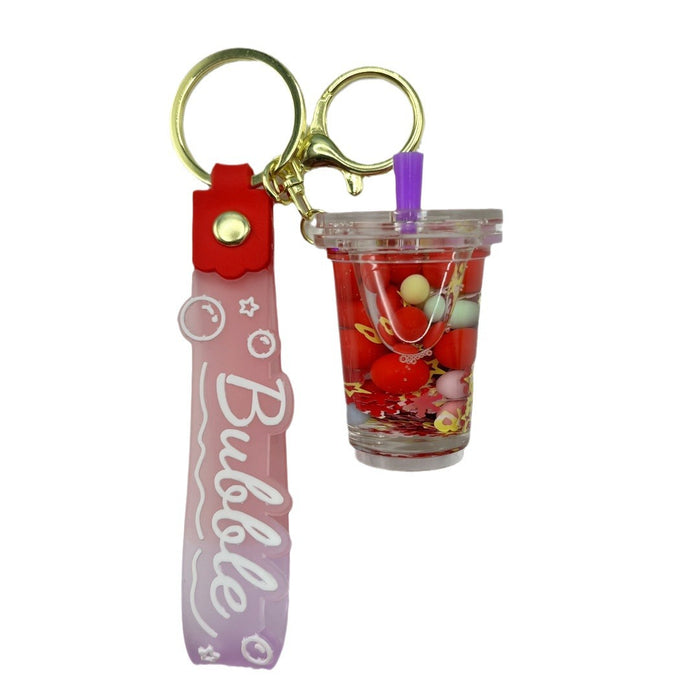 Wholesale Cartoon Into The Oil Flow Sand Bottle Milk Cup Keychain JDC-KC-biaopan006