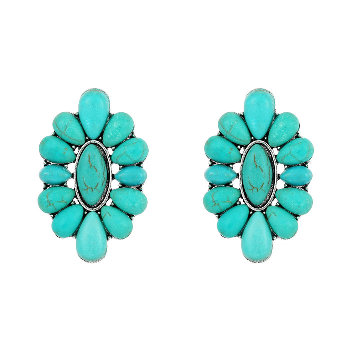 Wholesale Retro Bohemian Turquoise Geometric Flower Earrings