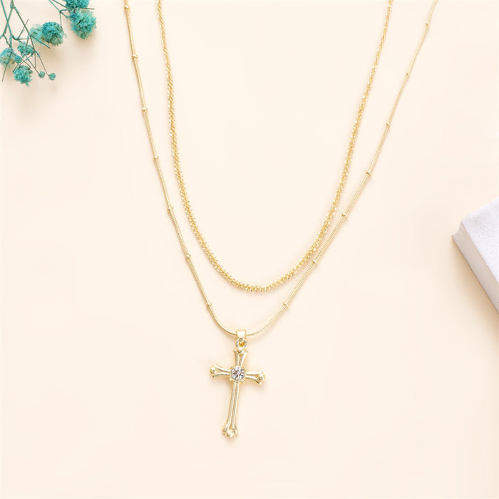 Wholesale Fashionable new cross layered necklace, trendy multi-layer versatile temperament, copper plated pendant necklace