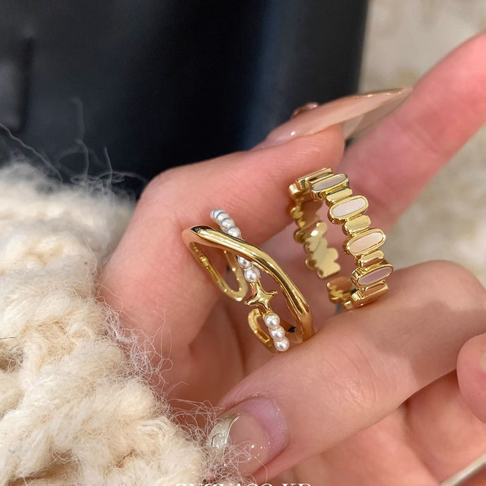 Wholesale Mother of pearl cross ring with adjustable niche design, light luxury, high-end feel, layered ring, index finger ring