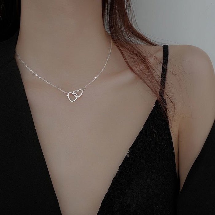 Wholesale Double ring heart-shaped new minimalist necklace, collarbone chain, niche