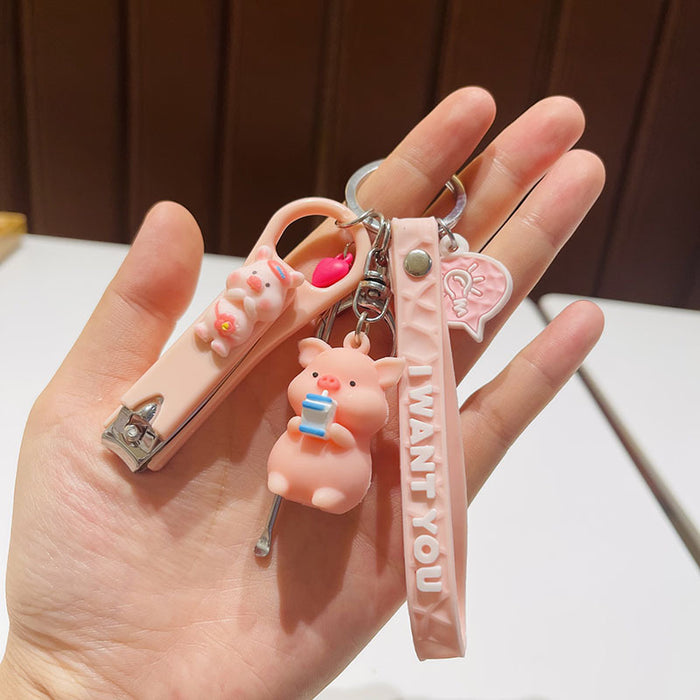 Wholesale  Silicone Doll Spaceman Keychain Pendant Bag  Nail Clipper Ear Digging Spoon Keychain