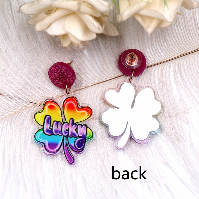 Wholesale Earrings Acrylic Patrick's Day Lucky Clover Gradient JDC-ES-XYan019