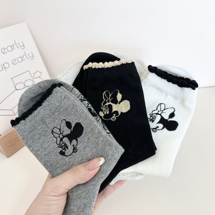 Wholesale Pure Cotton Black Mickey Socks Women's Mid-tube Socks Spring and Autumn All-match Cute Cartoon Ins Fashionable Socks