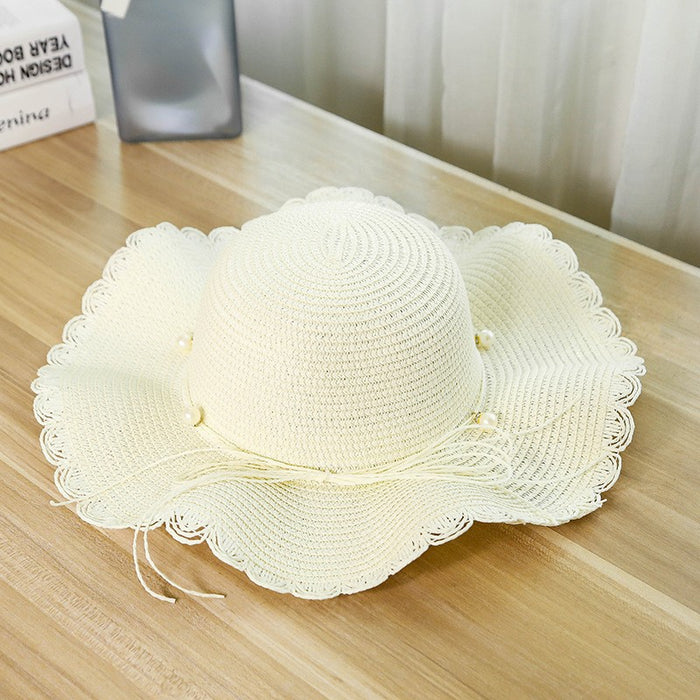 Wholesale Fashionable pearl woven straw hat, sun shading and sun protection hat, versatile