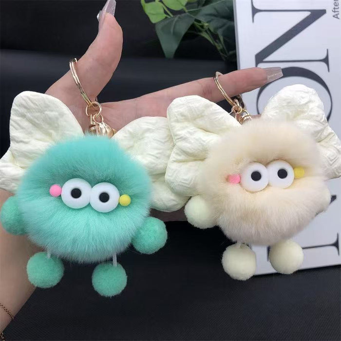 Wholesale Cute plush butterfly knot charcoal ball pendant keychain