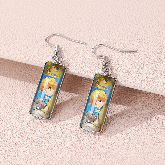 Wholesale Earrings Secondary Cartoon Earrings Animation Peripheral Time Gem Rectangular Earrings