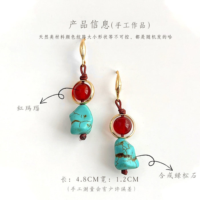 Wholesale Synthetic turquoise earrings with retro personality, ear hooks, personalized and niche earrings