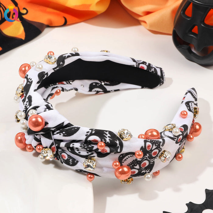 Wholesale Halloween Fabric Diamond Pearl Headband JDC-HD-HengX005