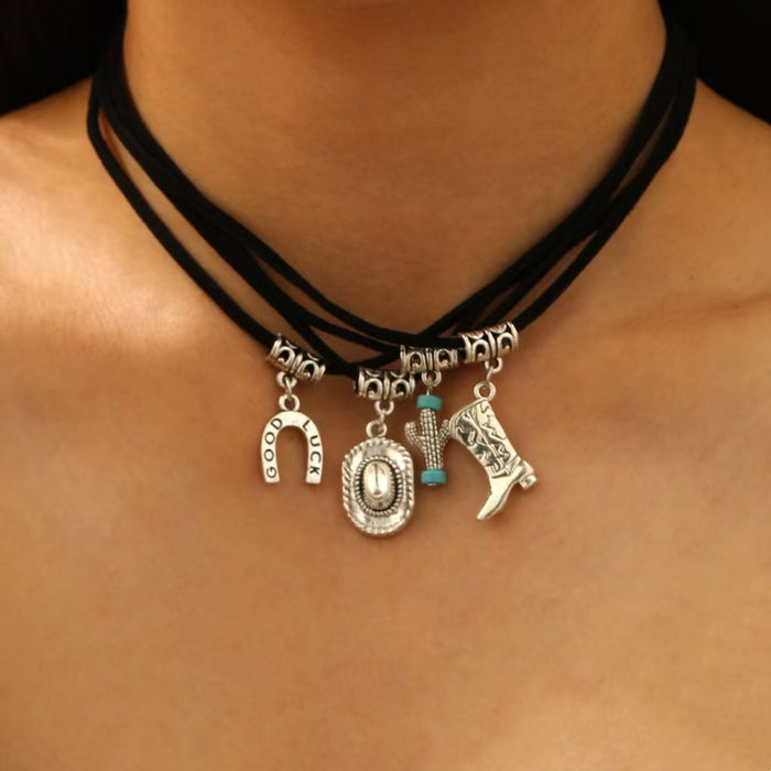 Wholesale Bohemian Ethnic Style Zinc Alloy Jewelry Set Cow Head Design Necklace and Bracelet