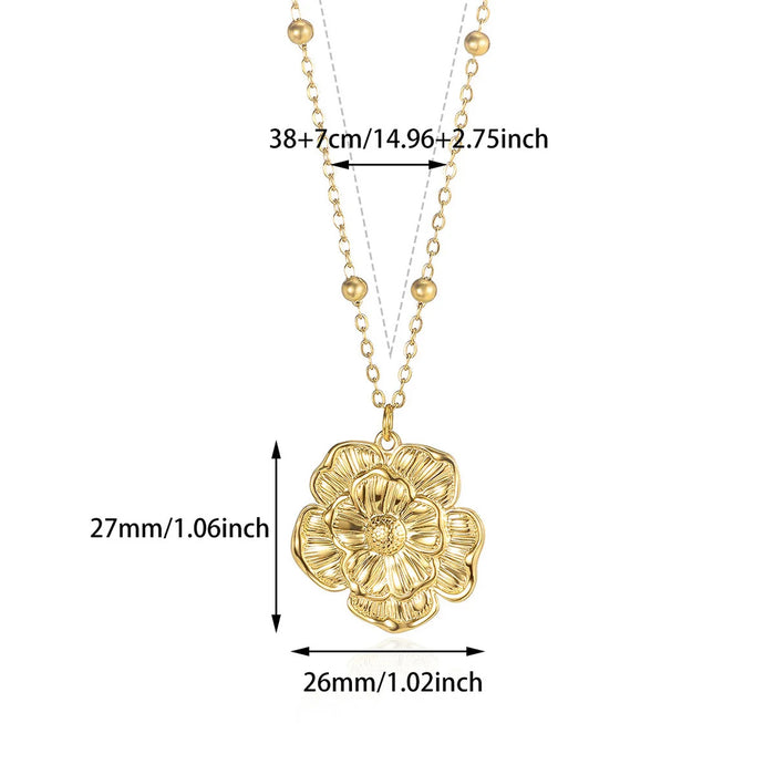 Wholesale Sunflower Pendant Necklace Imitation Pearl Shell Stainless Steel Clavicle Chain