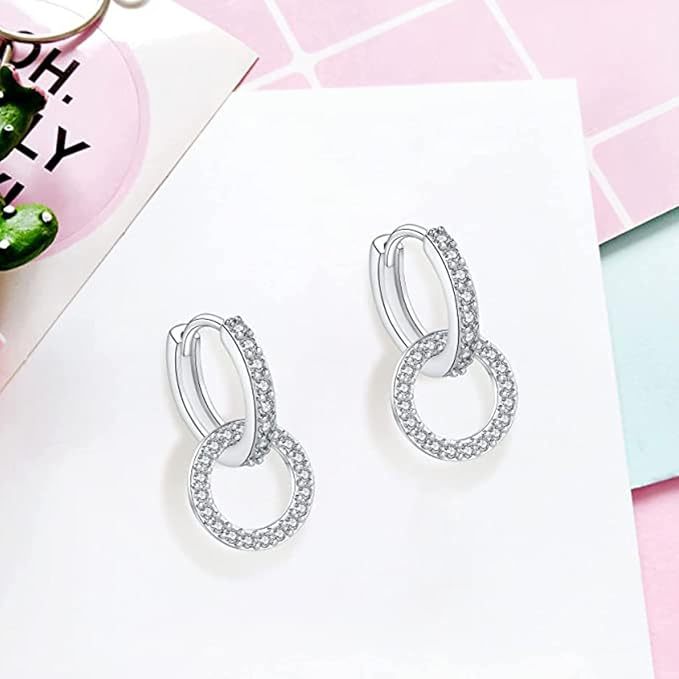 Wholesale Fashion, personality, trend, simple zircon double ring design earrings, niche, high-end accessories wholesale