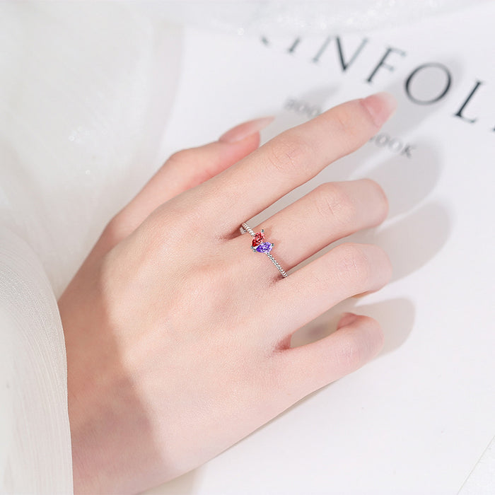 Wholesale Geometric Heart to Heart Diamond Set Ring Optional Personalized Light Luxury Ring