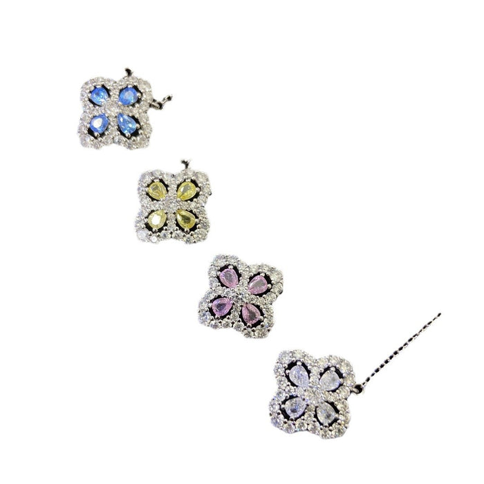 Wholesale Four leaf clover necklace with high-end feel, full diamond flower shaped collarbone chain