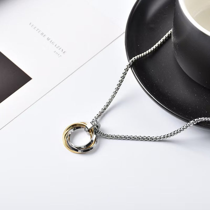 Wholesale Three ring ring necklace pendant personalized pendant sweater chain jewelry titanium steel pendant accessories