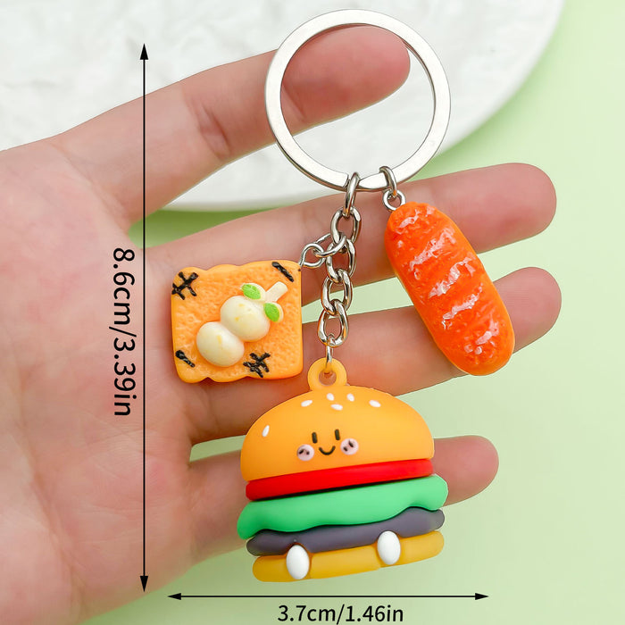Wholesale Burger fries pizza keychain pendant creative soft rubber food toy pendant bag hanging decoration small gift