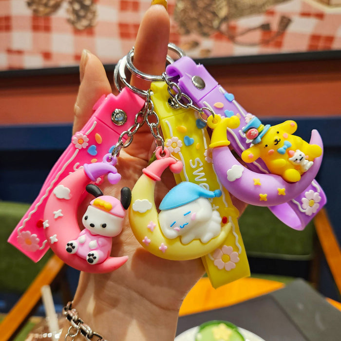 Wholesale cartoon moon keychain bag small pendant  flexible glue three-dimensional anti-lost key chain