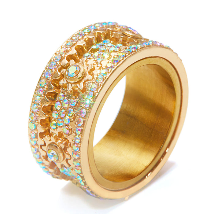 Wholesale gear rotating diamond ring fashion color diamond ring ring