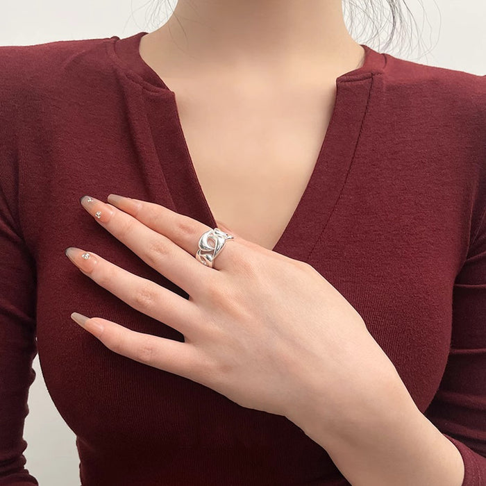 Wholesale Minimally hollowed out ring with niche design, high-end fashion, light luxury, adjustable opening, new jewelry