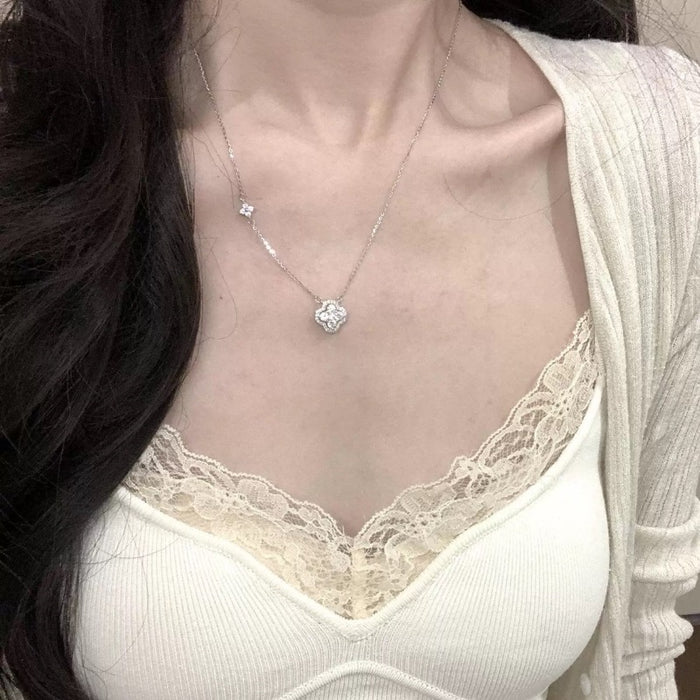 Wholesale Silver Diamond Four-leaf Clover Necklace All-match Niche Design Girlfriend Jewelry Gift