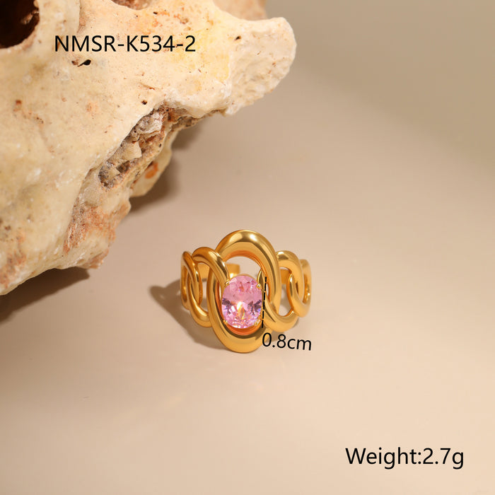 Wholesale Geometric pink zircon stainless steel ring