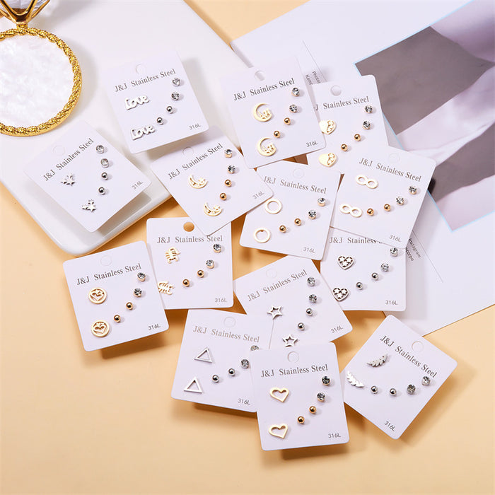 Wholesale Heart Diamond Combination Card Earrings Set Earrings