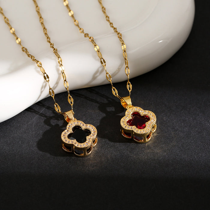 Wholesale Four-leaf clover diamond-encrusted titanium steel choker necklace