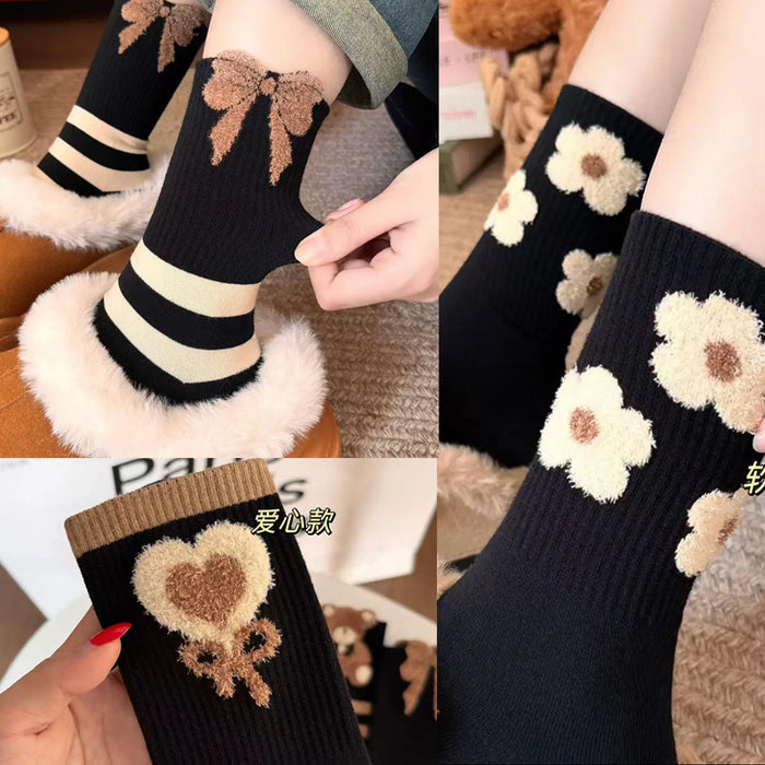 Wholesale Socks, long tube, thick, stylish, cute, with letters, high waist, striped, cotton socks, internet famous