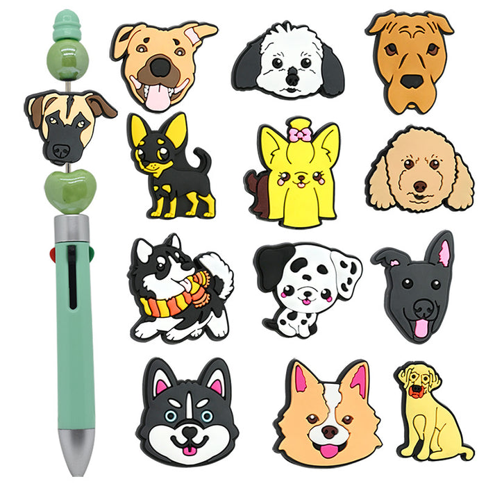 Wholesale Cute Pet Dog Beaded Pvc Soft Rubber Beaded Pen DIY Accessories Material Cartoon Beads Ballpoint Pen with Bead Decoration