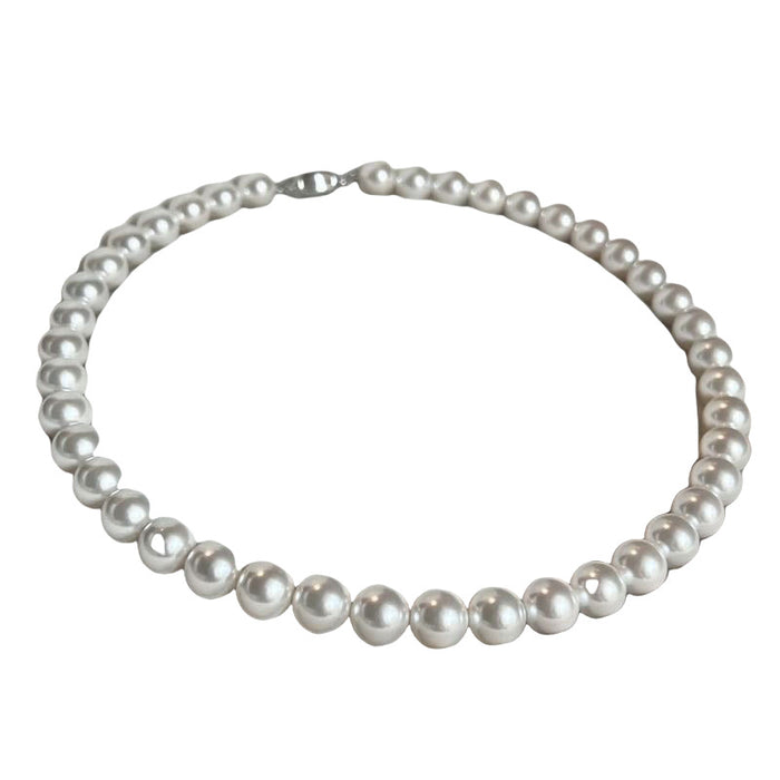 Wholesale   White Mother Beads Round Pearl Necklace Ingot Buckle  Clavicle Chain