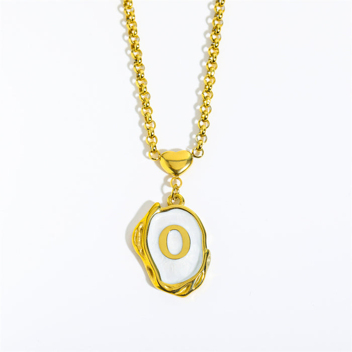 Wholesale Gold Plated Titanium Steel 3D Drip Oil Alphabet Pendant Necklace Summer Beach Initial Sweater Chain