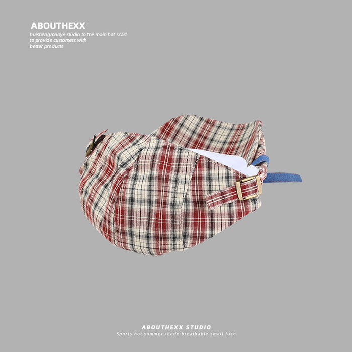 Wholesale Retro plaid hat, personalized strap, bow, bere, forward hat, reverse wearing duckbill, children's hat, painter's hat, male