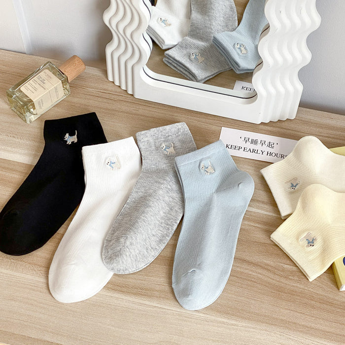 Wholesale Socks Embroidered Short Tube Sweat Absorbing Breathable Cotton Socks Thin